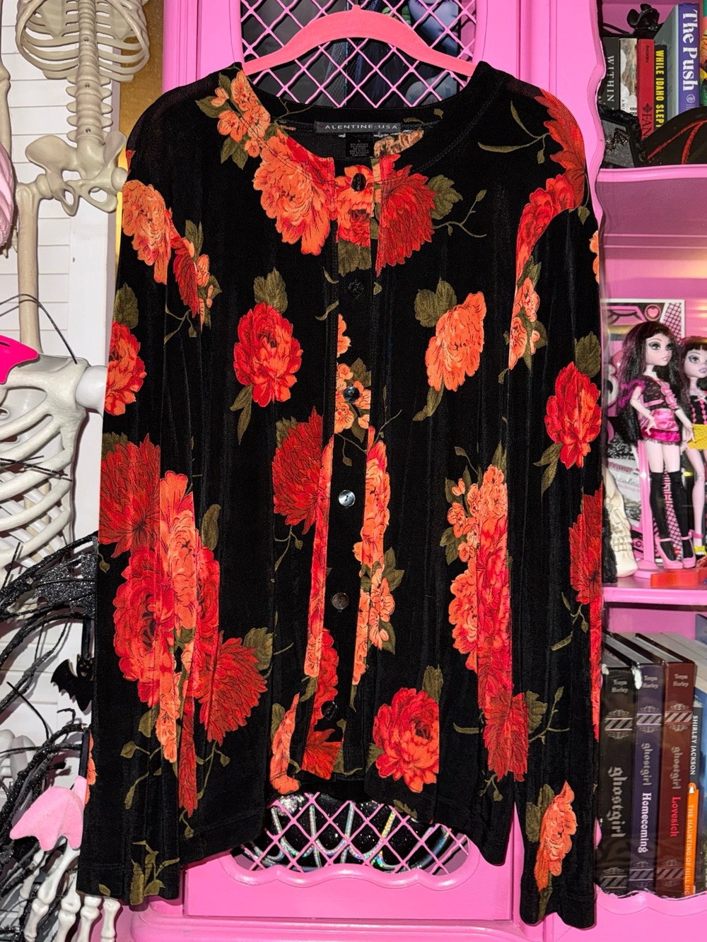 VTG Valentine USA slinky floral cardigan size large